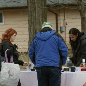 Neighbors open up the street for kids and cookie sharing!